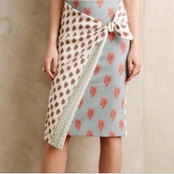 Anthropologie Maeve Women's Size 6 Faux Wrap Pencil Skirt Side Tie Textured EUC! - Picture 3 of 12